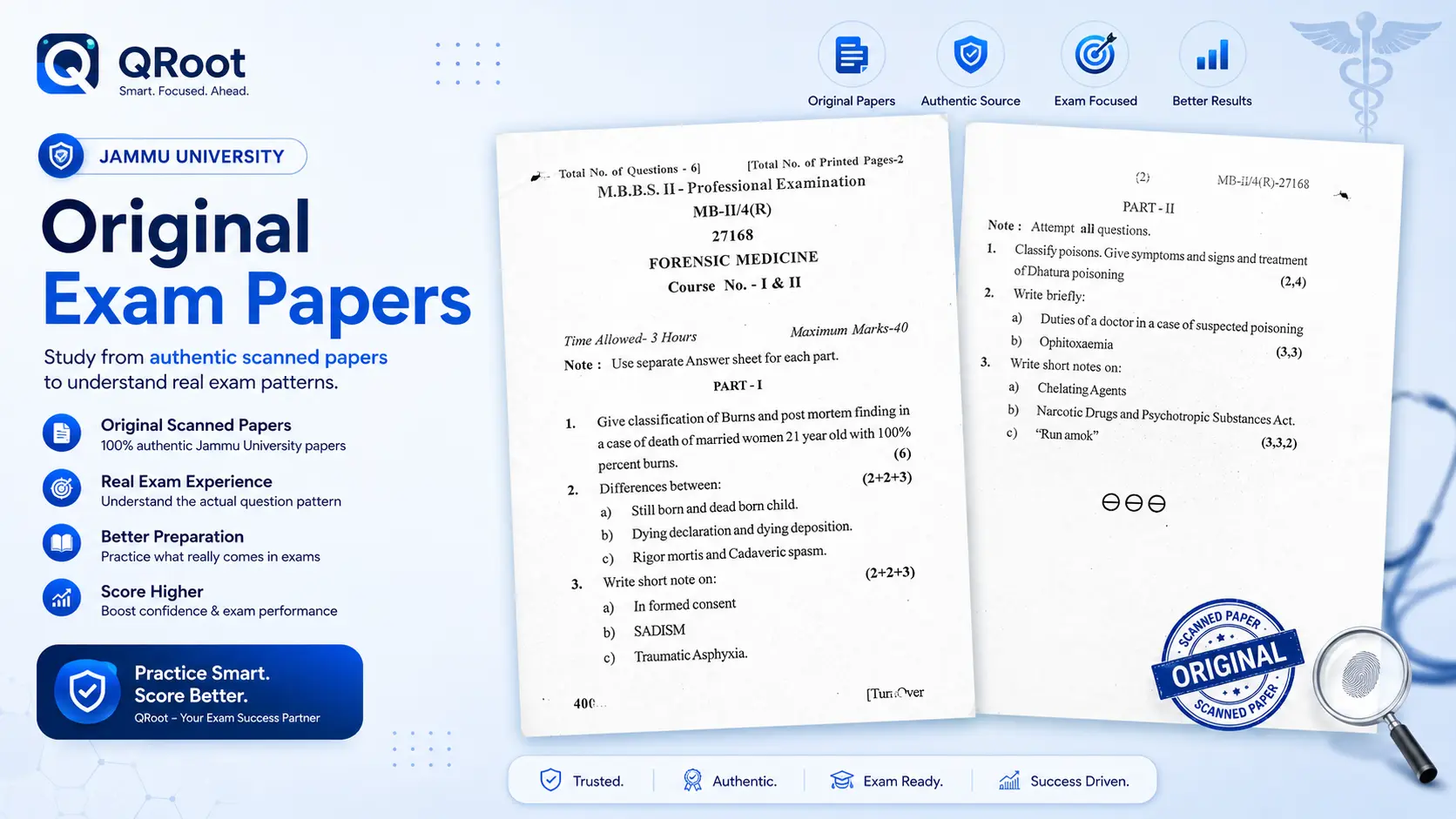 Original scanned Jammu University MBBS previous year question papers available on QRoot for authentic exam preparation.